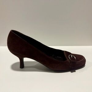 Stuart Weitzman Women's Brown Suede Buckle Heel Pumps in size 9N